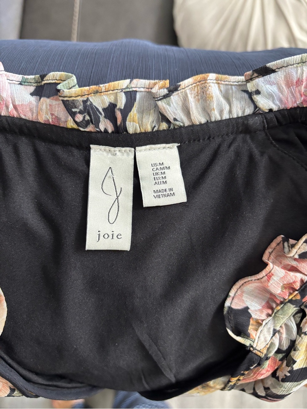 Joie Black Floral Chiffon Ruffle Tie Neck Blouse - Picture 3 of 4